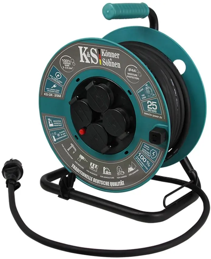 Удлинитель на катушке Konner & Sohnen KS CR-25M 25м (Black/Turquoise)