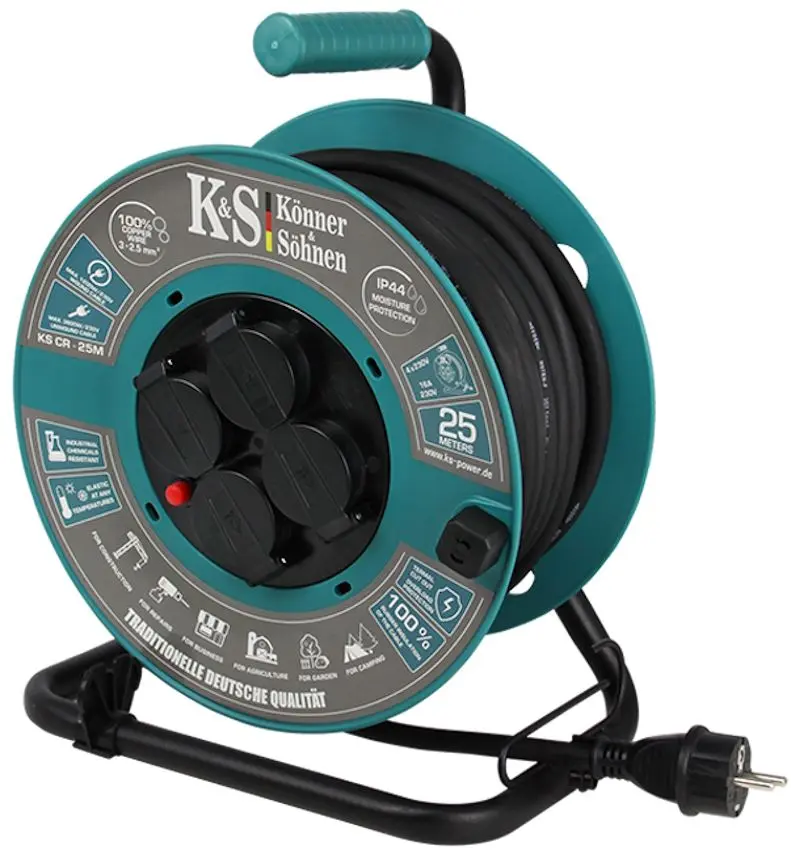 Удлинитель на катушке Konner & Sohnen KS CR-25M 25м (Black/Turquoise)