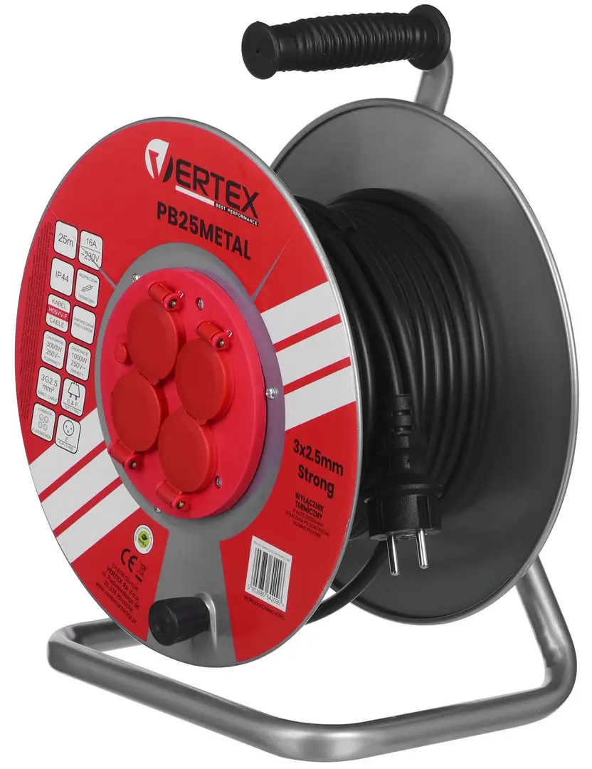 Удлинитель на катушке Vertex PB25METAL 25м (Red/Black) - 4