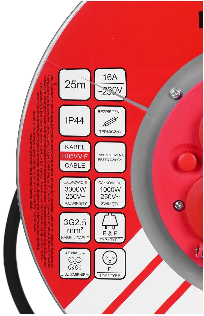 Удлинитель на катушке Vertex PB25METAL 25м (Red/Black) - 5
