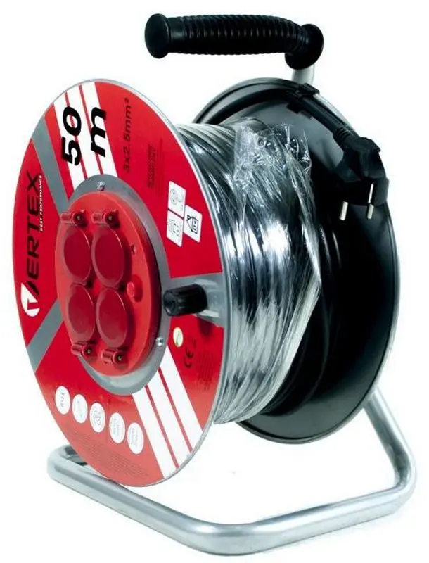 Удлинитель на катушке Vertex PB50METAL 50м (Red/Black) - 2