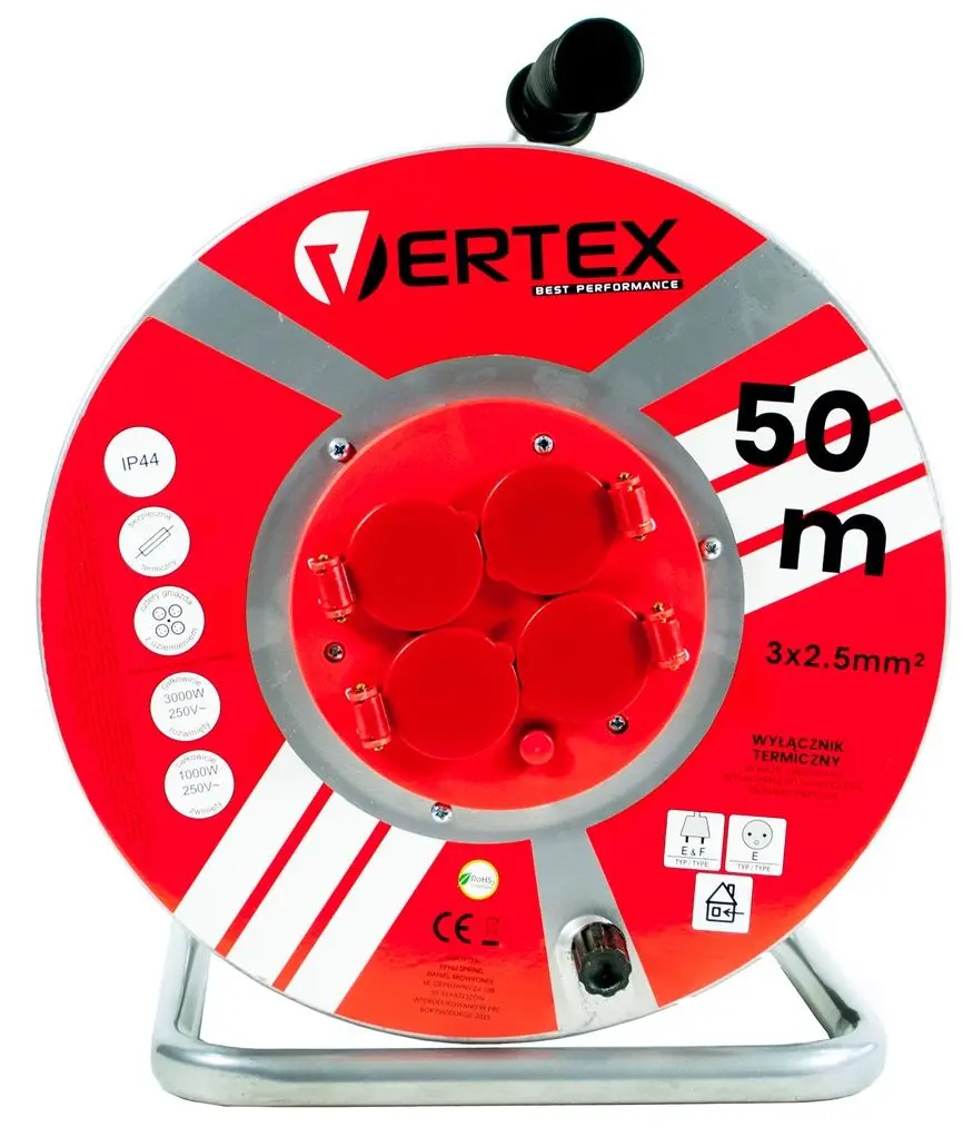 Удлинитель на катушке Vertex PB50METAL 50м (Red/Black)