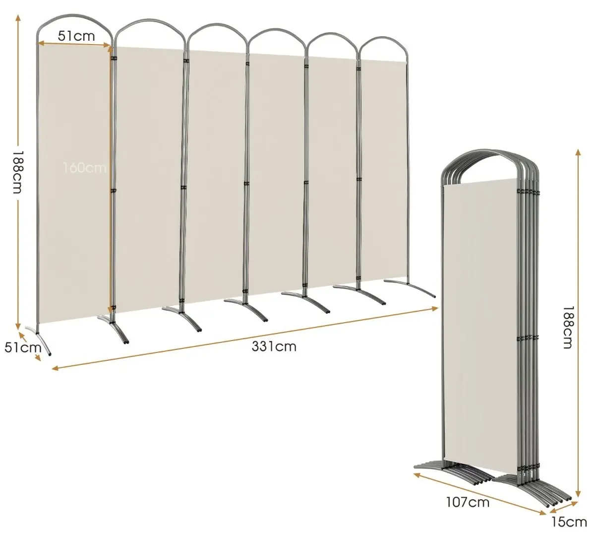 Ширма для комнаты Costway JV10727WH (Cream White/Grey)