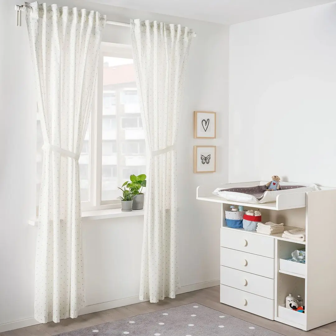 Perdele cu cordon Ikea Len 120x300 (Buline/Alb)