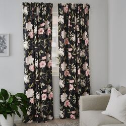 Шторы затемняющие Ikea Rosenmott 145x300 (Черный/С цветочным орнаментом) Thumb