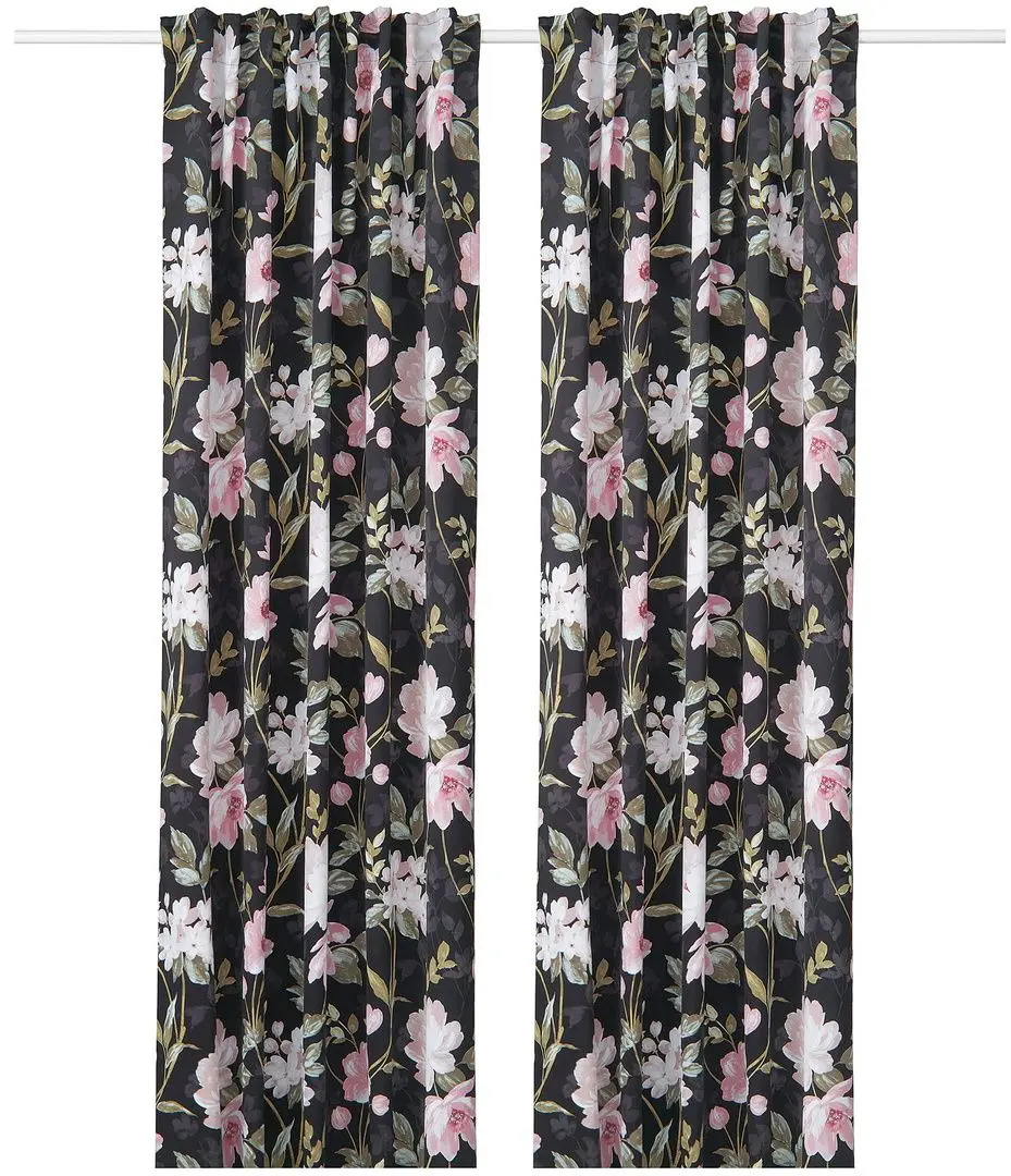 Шторы затемняющие Ikea Rosenmott 145x300 (Черный/С цветочным орнаментом)