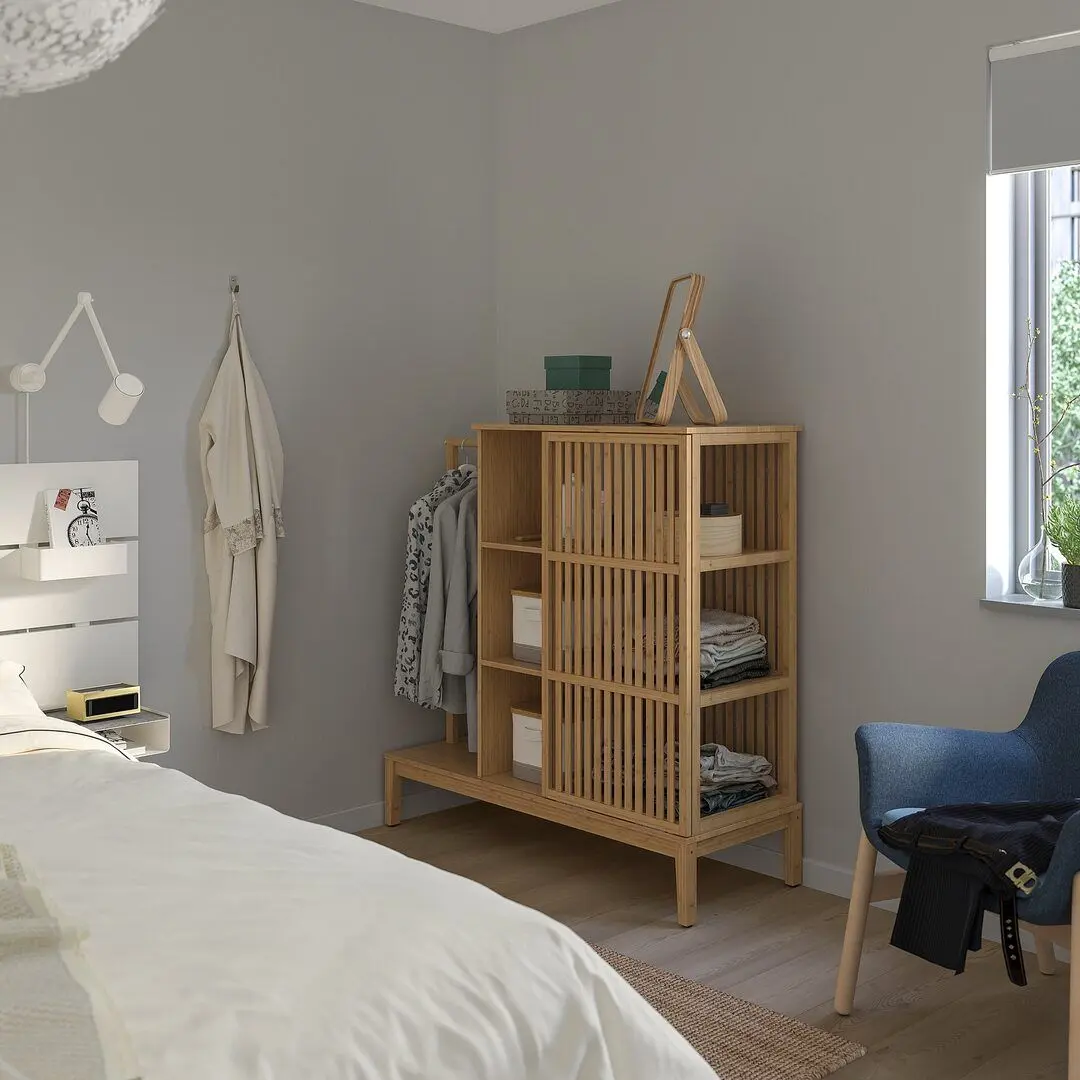 Dulap deschis Ikea Nordkisa usa glisanta 120x123 cm (Bambus)