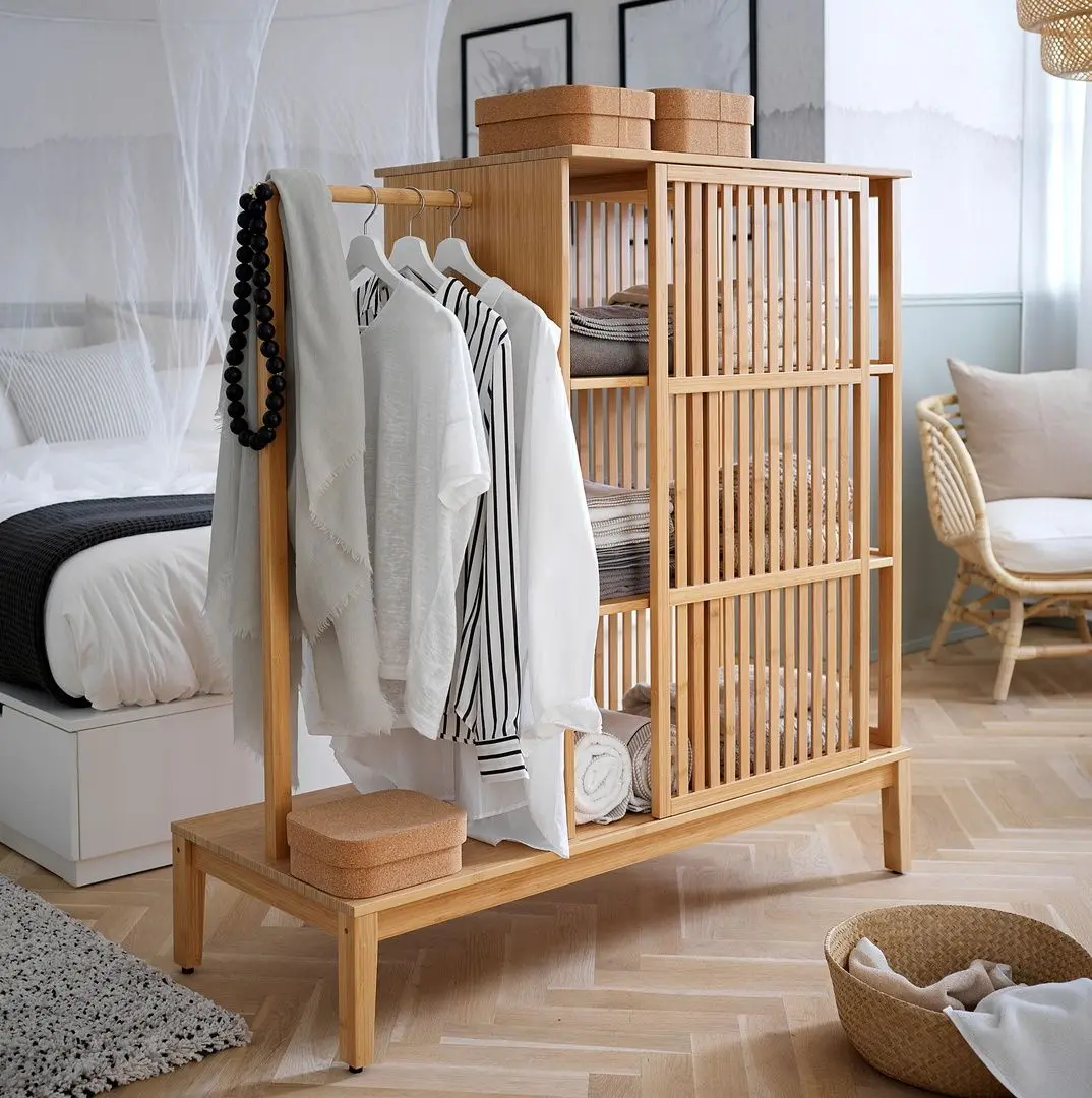 Dulap deschis Ikea Nordkisa usa glisanta 120x123 cm (Bambus)