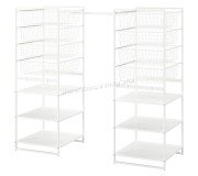 Sistem depozitare Ikea Jonaxel cadru/cosuri de plasa/bara umerase 142-178x51x139 (Alb)