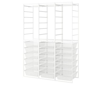 Sistem depozitare Ikea Jonaxel cadru/cosuri de sarma/bara umerase 148x51x207 (Alb)