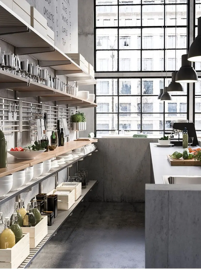 Sistem depozitare suspendata Ikea Kungsfors polita/gratar (Inox/Frasin)