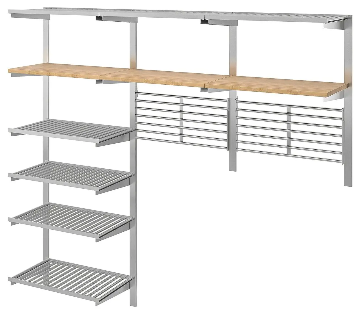 Sistem depozitare suspendata Ikea Kungsfors cu polite/gratar (Inox/Bambus)