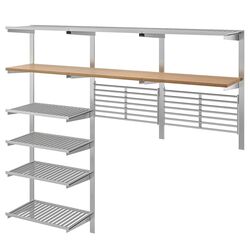 Sistem depozitare suspendata Ikea Kungsfors cu polite/gratar (Inox/Frasin)