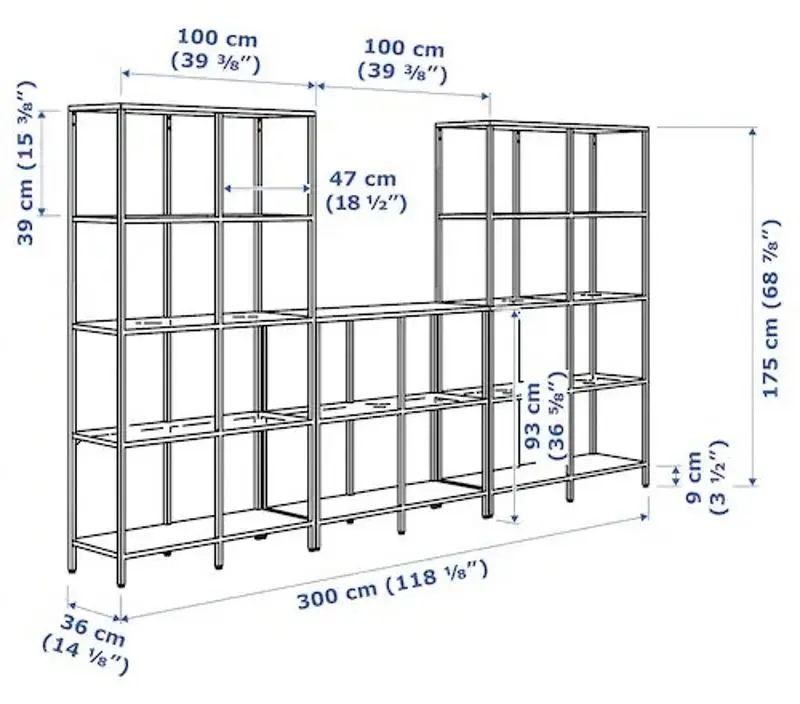 Etajera Ikea Vittsjo Sticla 300x36x175 (Negru-Maro)