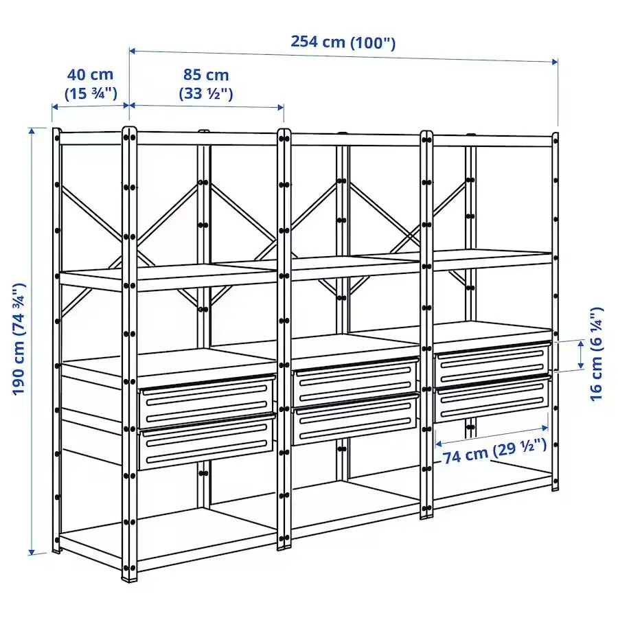 Система хранения Ikea Bror ящики/полки 254x40x190 (Черный) - 2