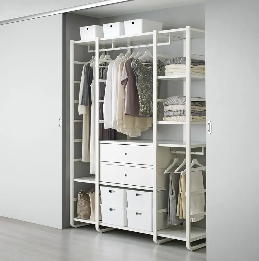 Sistem depozitare Ikea Elvarli 3 sectiuni/2 sertare/rafturi 165x55x216 (Alb)