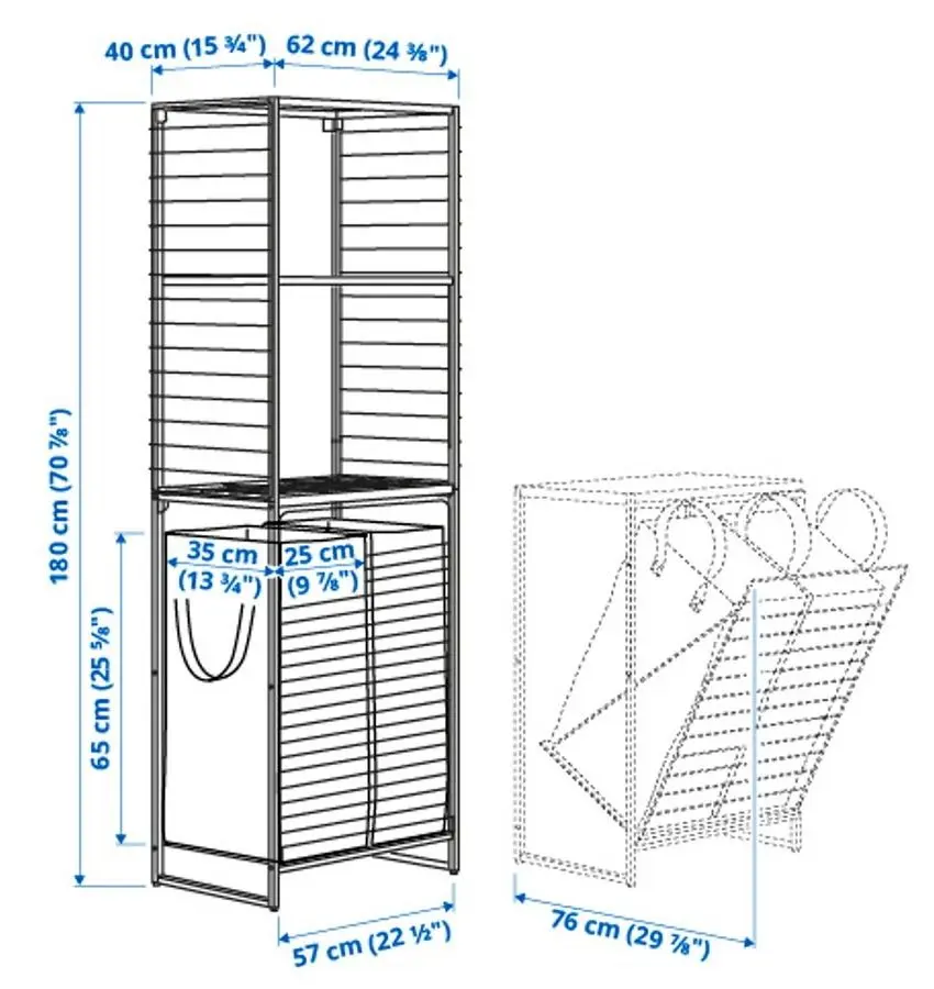 Sistem depozitare Ikea Jostein interior/exterior 62x40/76x180 (Alb/Transparent)