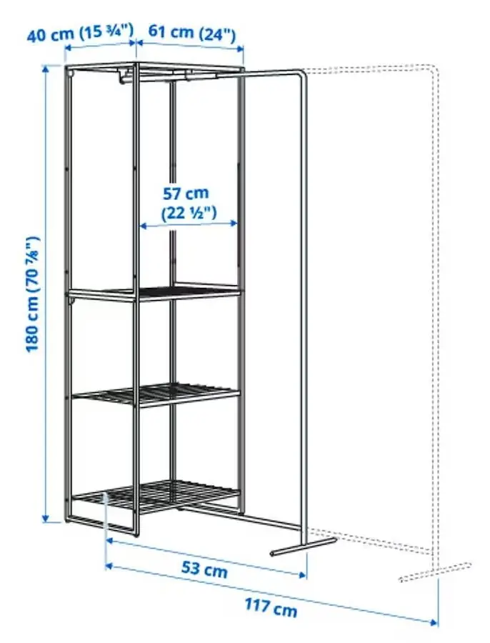 Sistem depozitare Ikea Jostein interior/exterior/plasa de sirma 61x53/117x180 (Alb)