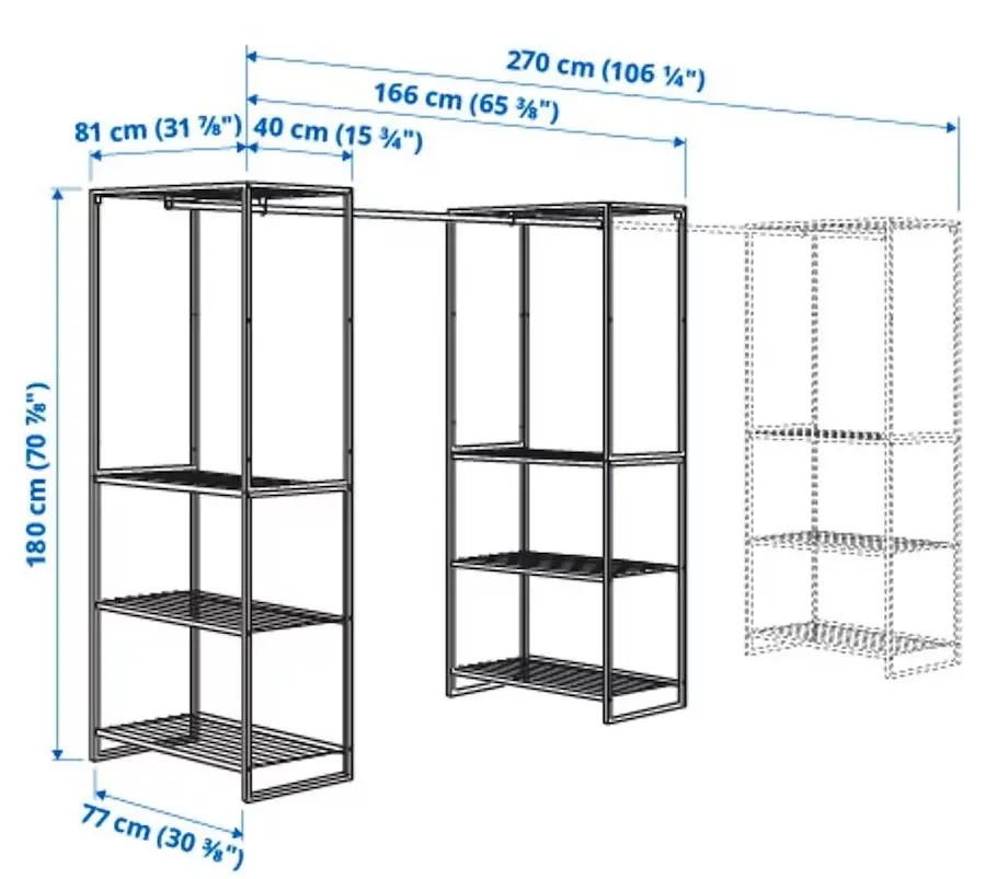 Sistem depozitare Ikea Jostein interior/exterior/plasa de sirma 81x166/270x180 (Alb)