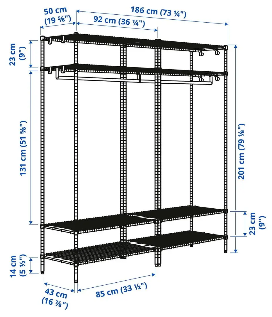 Sistem depozitare Ikea Omar 186x50x201 (Argintiu)