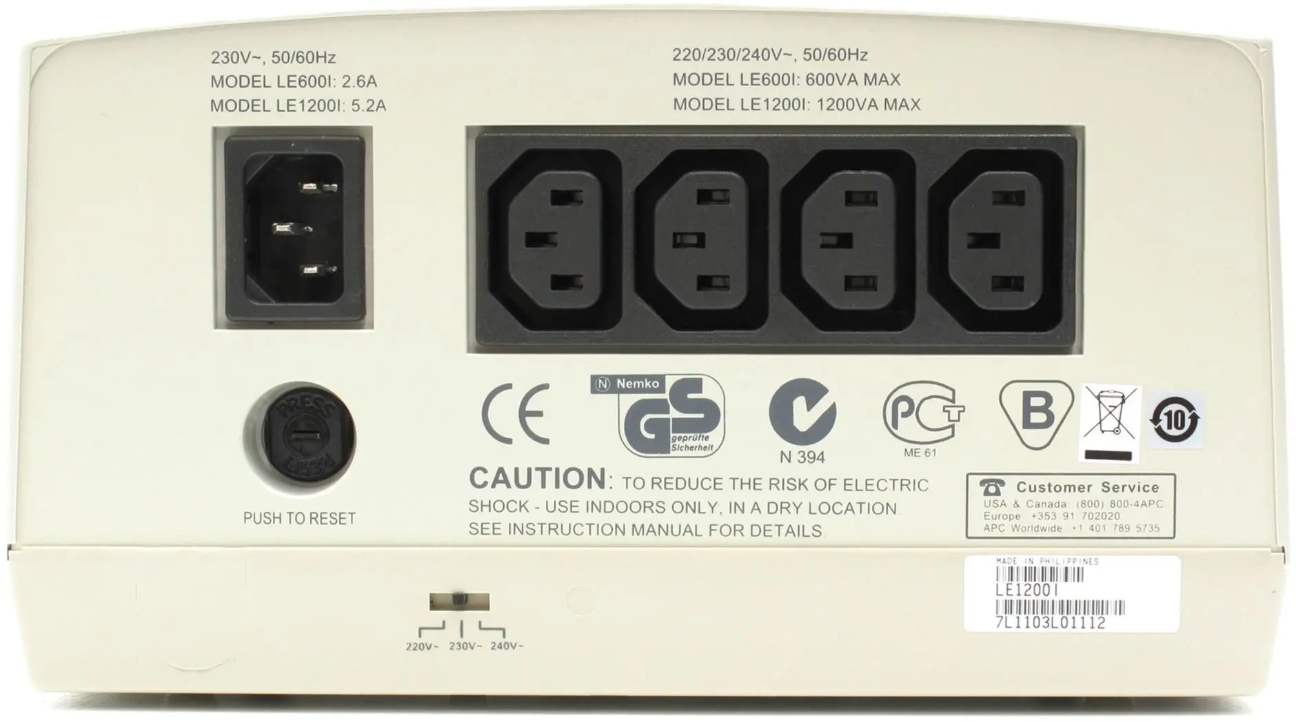 Stabilizator de tensiune APC LE1200I (White) - 2