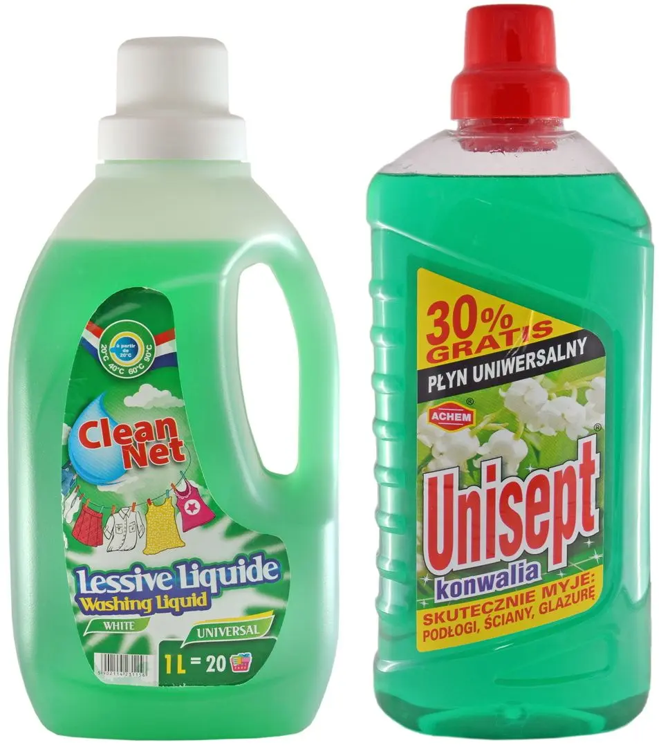 Set pentru spălătorie/curățare Clean Net Lessive Liquide 1L + Achem Unisept Bez 1L - 3
