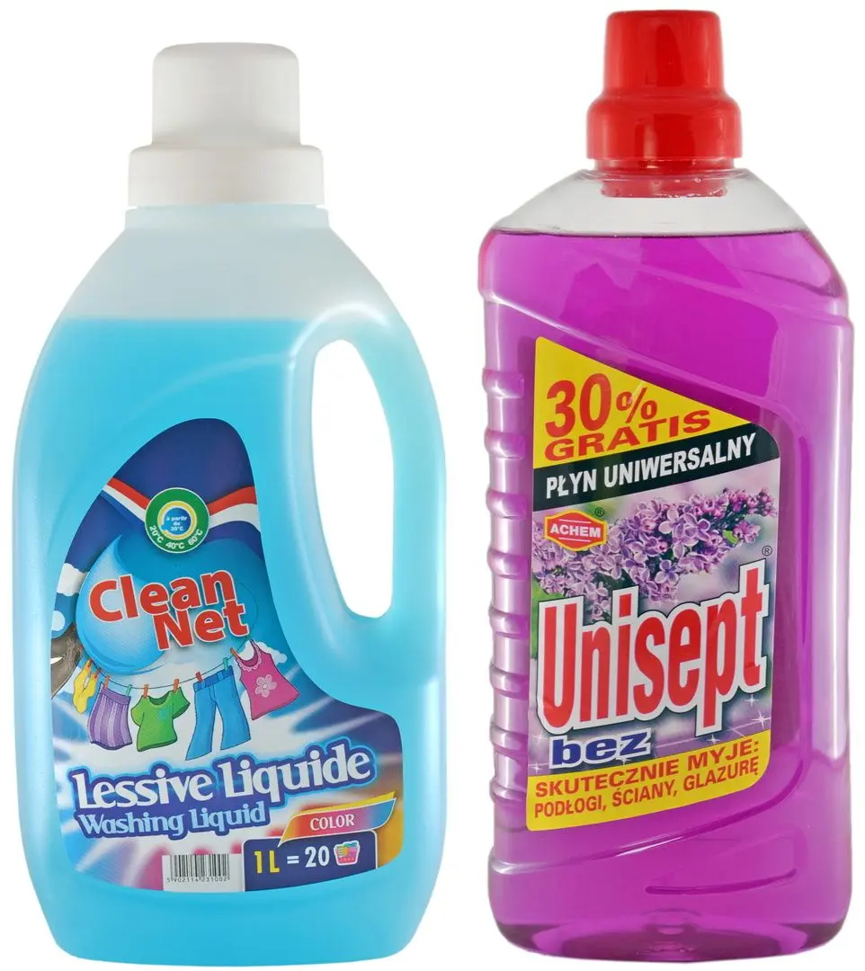 Set pentru spălătorie/curățare Clean Net Lessive Liquide 1L + Achem Unisept Bez 1L - 4
