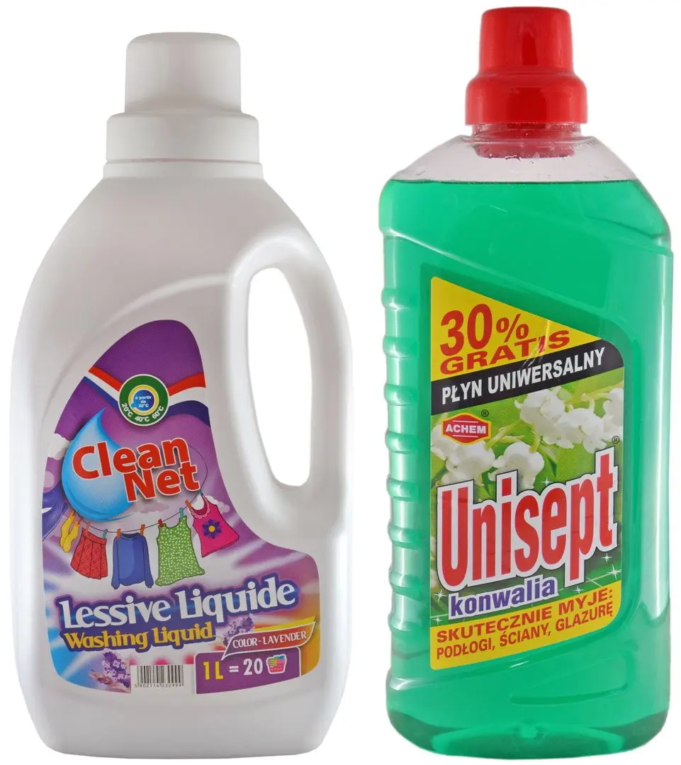 Set pentru spălătorie/curățare Clean Net Lessive Liquide 1L + Achem Unisept Bez 1L - 5