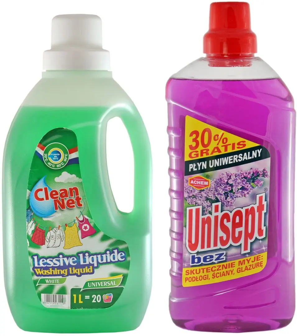 Set pentru spălătorie/curățare Clean Net Lessive Liquide 1L + Achem Unisept Bez 1L - 7