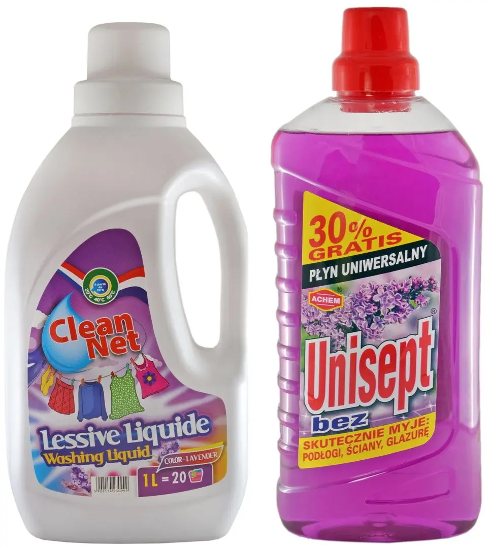 Set pentru spălătorie/curățare Clean Net Lessive Liquide 1L + Achem Unisept Bez 1L