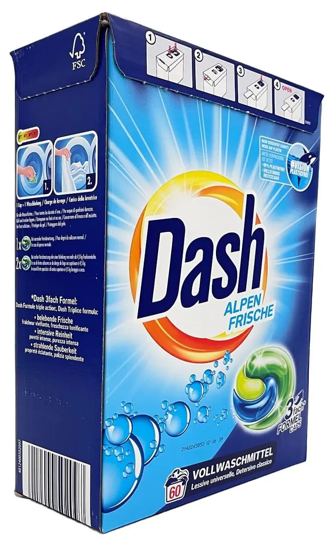 Капсулы для стирки 3в1 Dash Alpen Frische 60pcs
