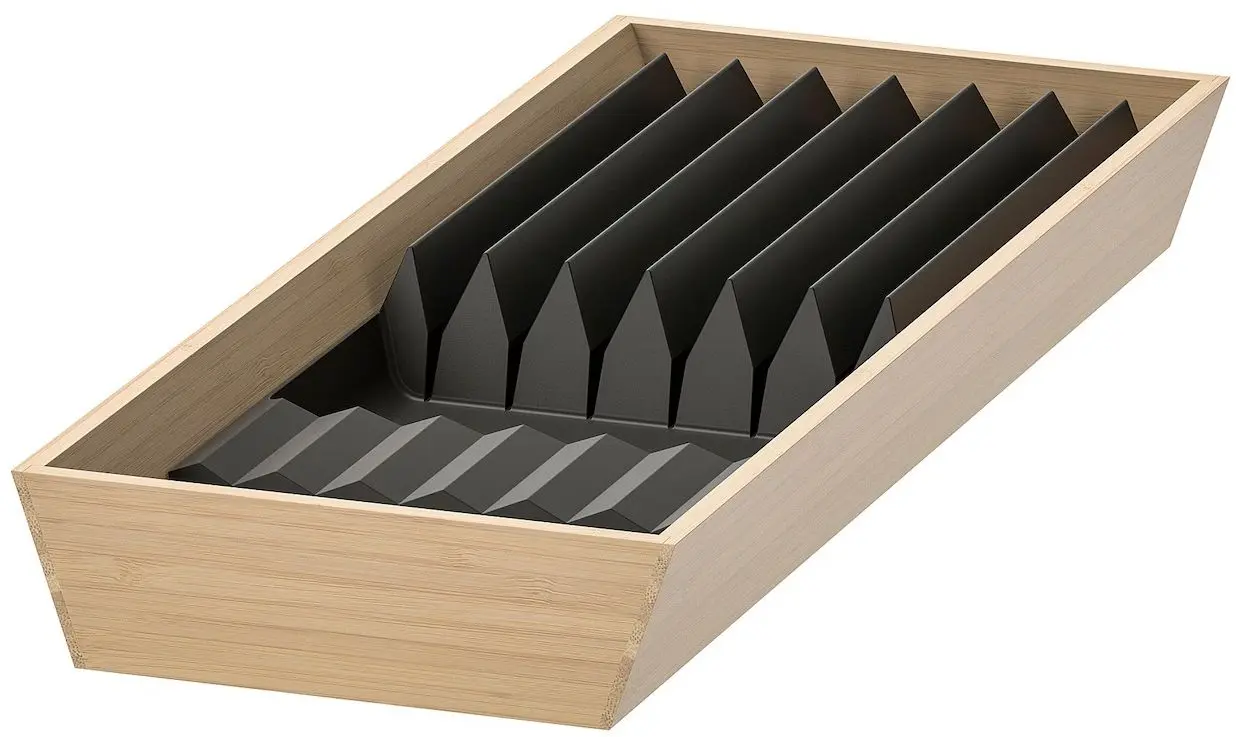 Подставка для ножей Ikea Uppdatera с подносом 20x50 (Светлый Бамбук/Антрацит)