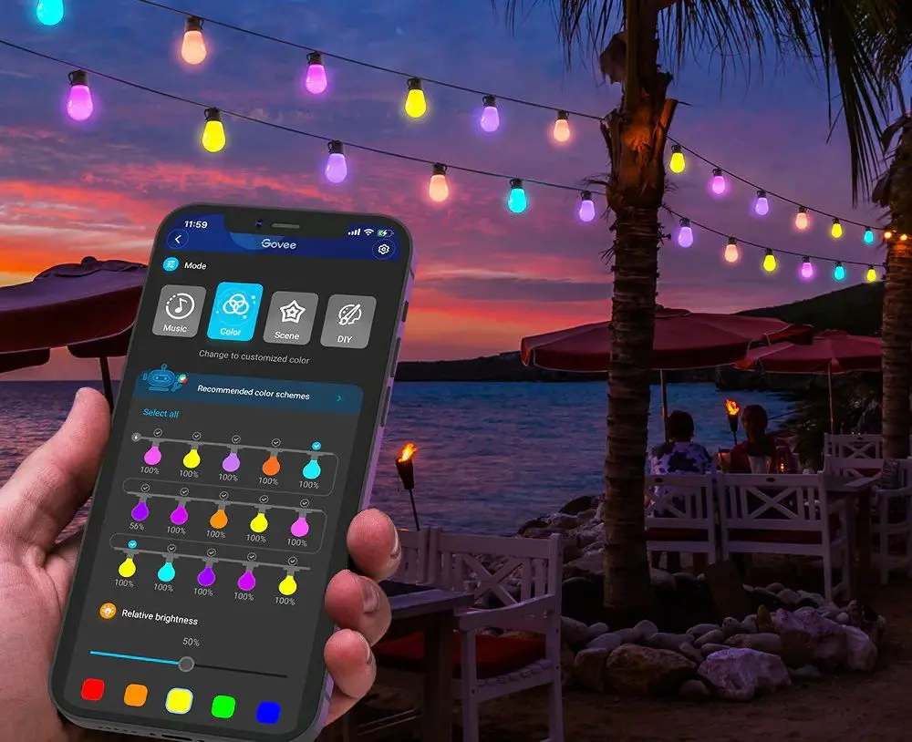 Ghirlanda LED Govee Outdoor String Lights RGBIC H7020 15m