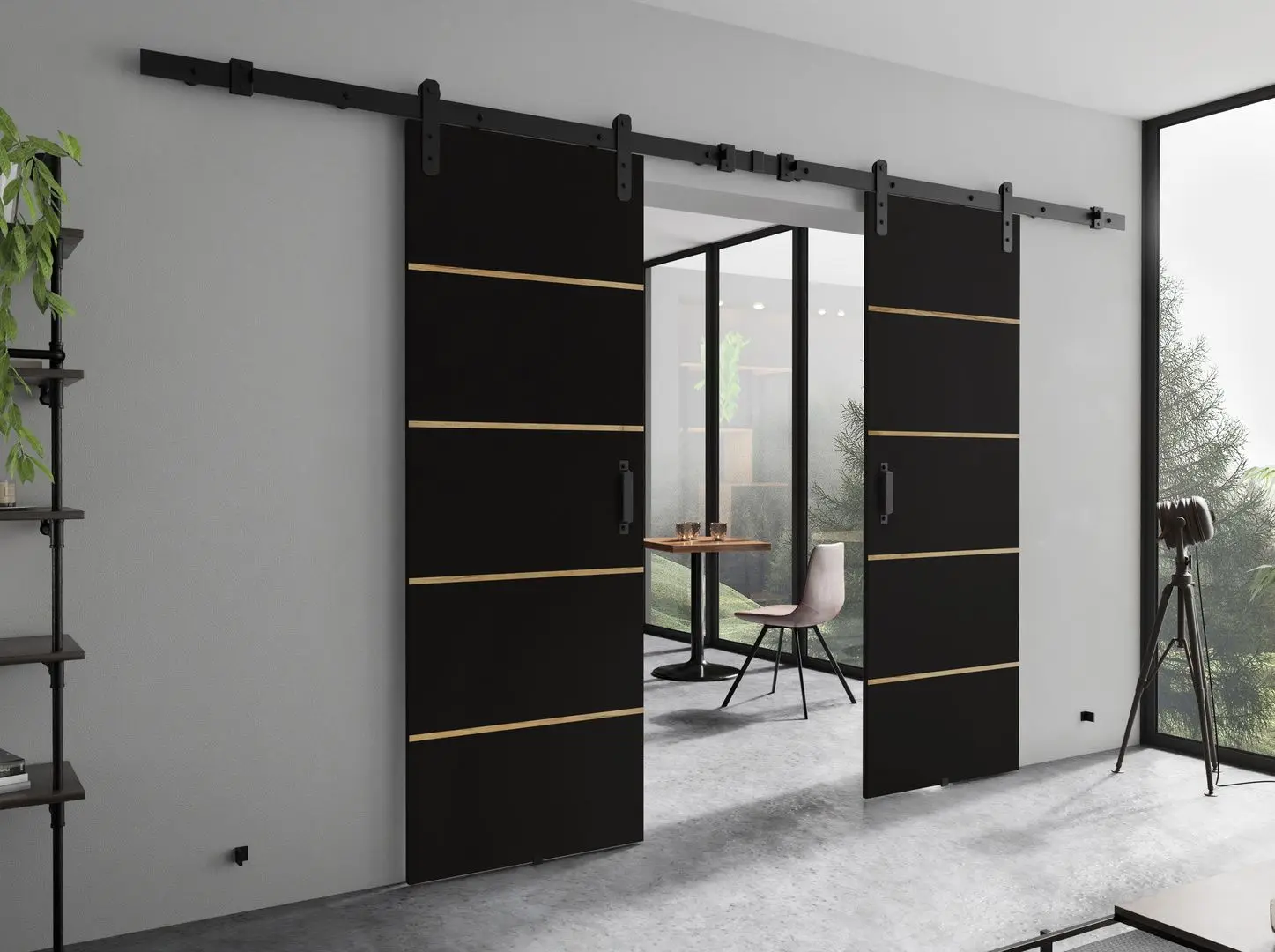 Дверь раздвижная Prime Furniture Loft Lorni Plus Duo 1320mm (Black/Craft Oak Golden)