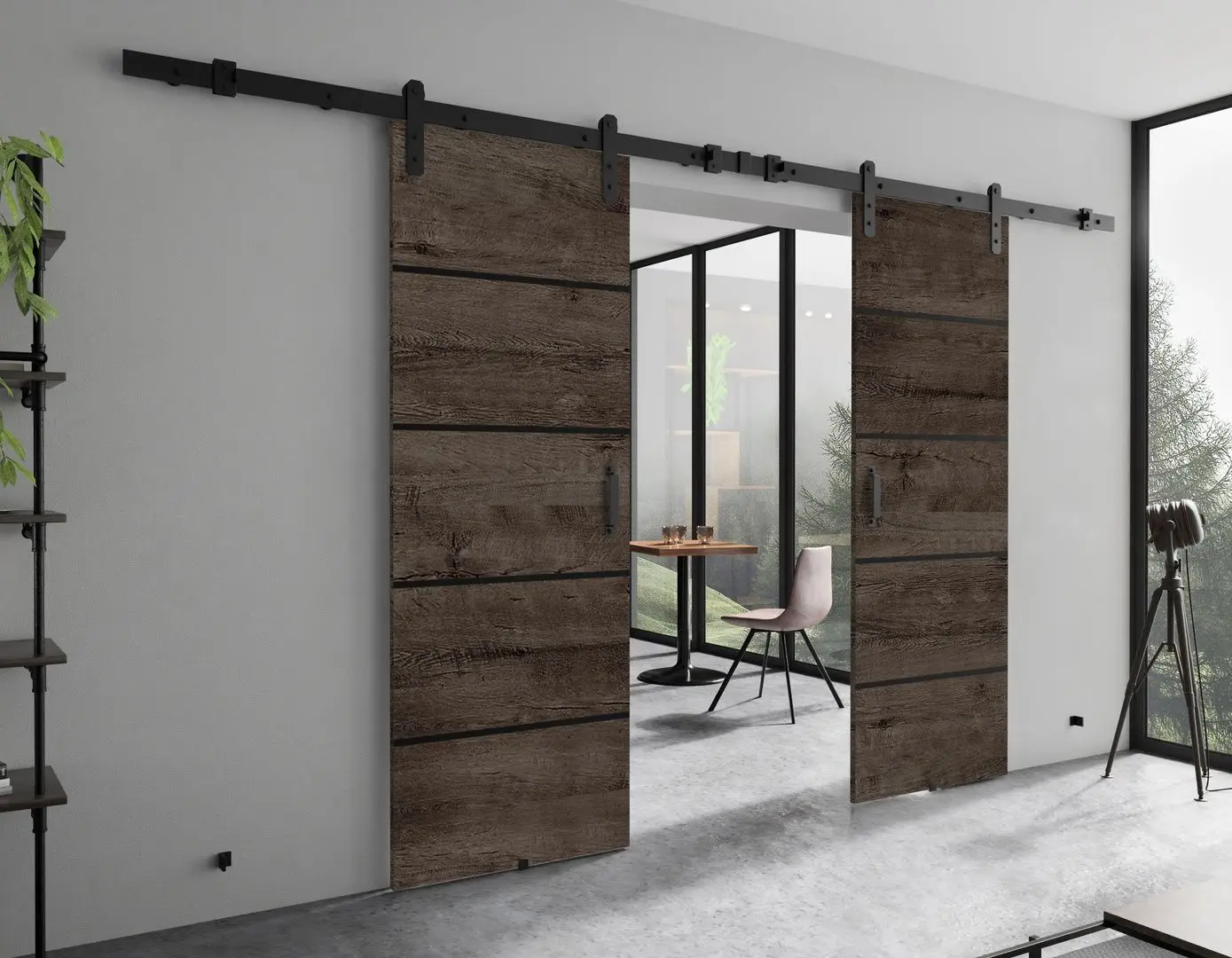 Дверь раздвижная Prime Furniture Loft Lorni Plus Duo 1320mm (Dark Ash/Black)