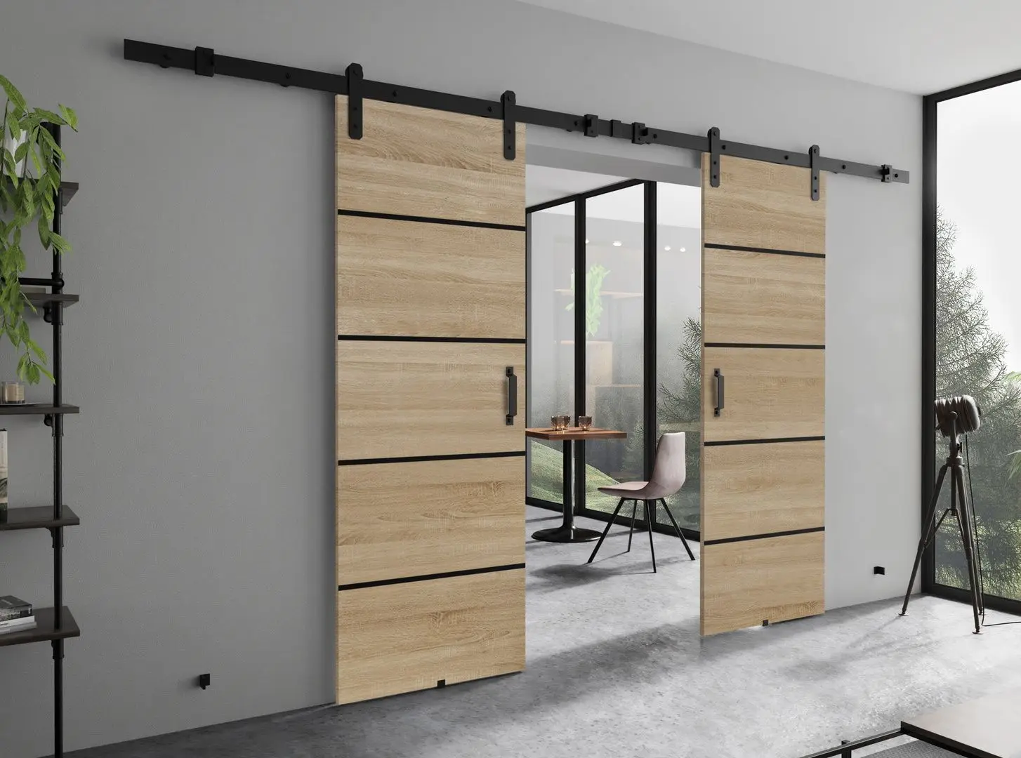 Дверь раздвижная Prime Furniture Loft Lorni Plus Duo 1320mm (Sonoma Oak/Black)