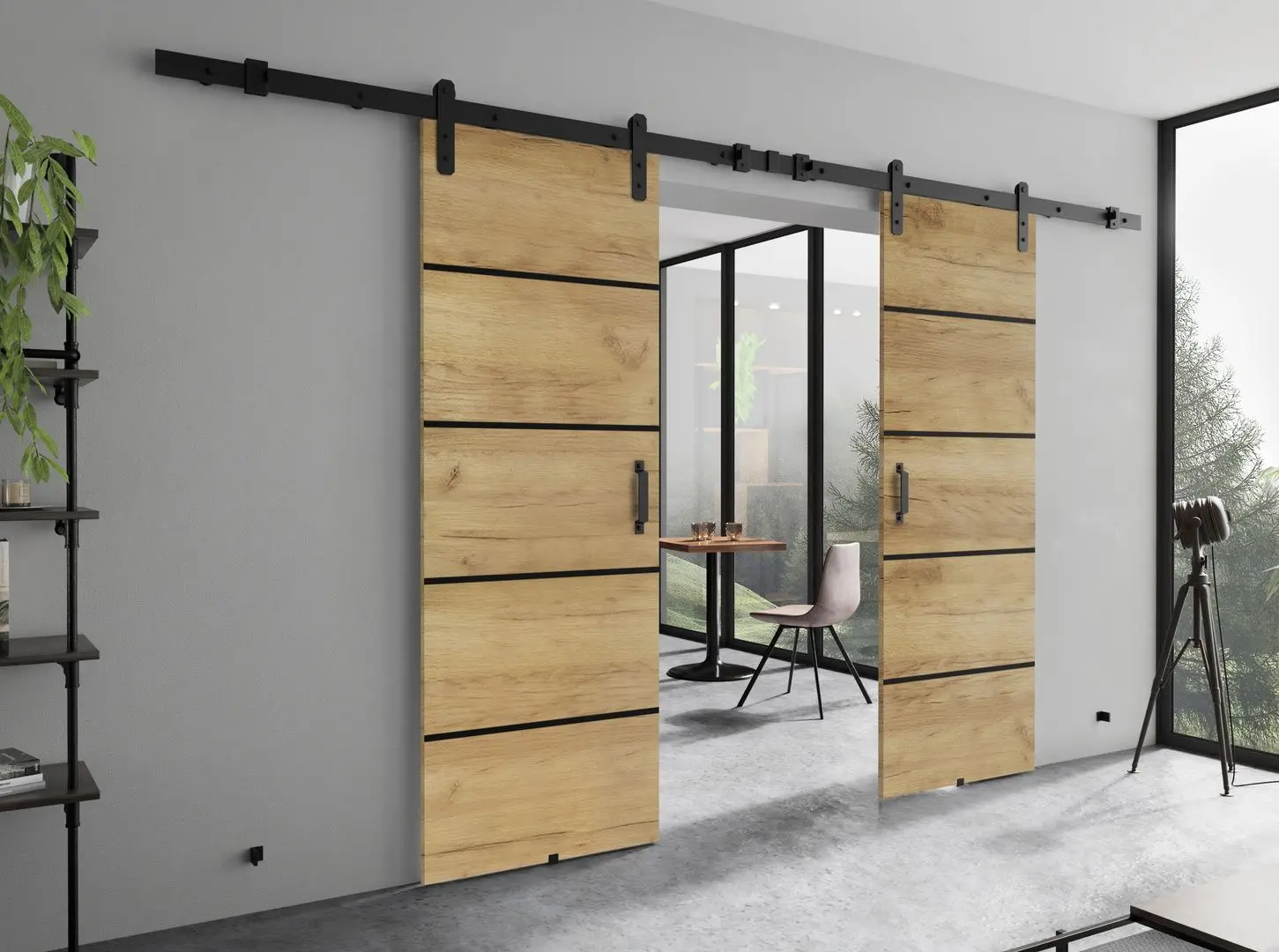 Дверь раздвижная Prime Furniture Loft Lorni Plus Duo 1720mm (Craft Oak Golden/Black)