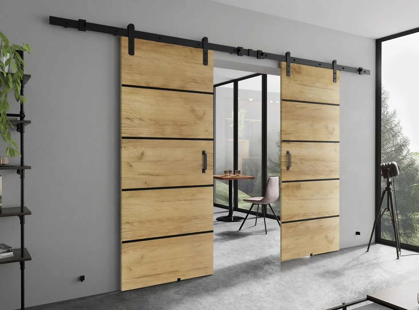 Дверь раздвижная Prime Furniture Loft Lorni Plus Duo 2120mm (Craft Oak Golden/Black)