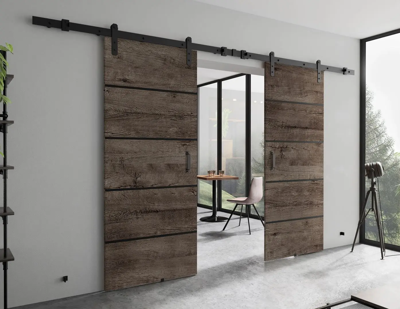 Дверь раздвижная Prime Furniture Loft Lorni Plus Duo 2120mm (Dark Ash/Black)