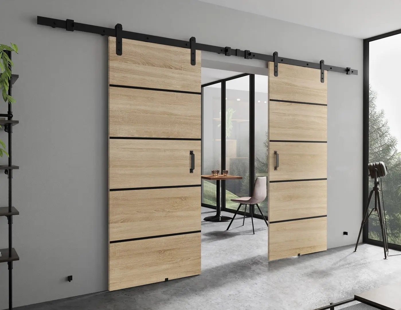 Дверь раздвижная Prime Furniture Loft Lorni Plus Duo 2120mm (Sonoma Oak/Black)